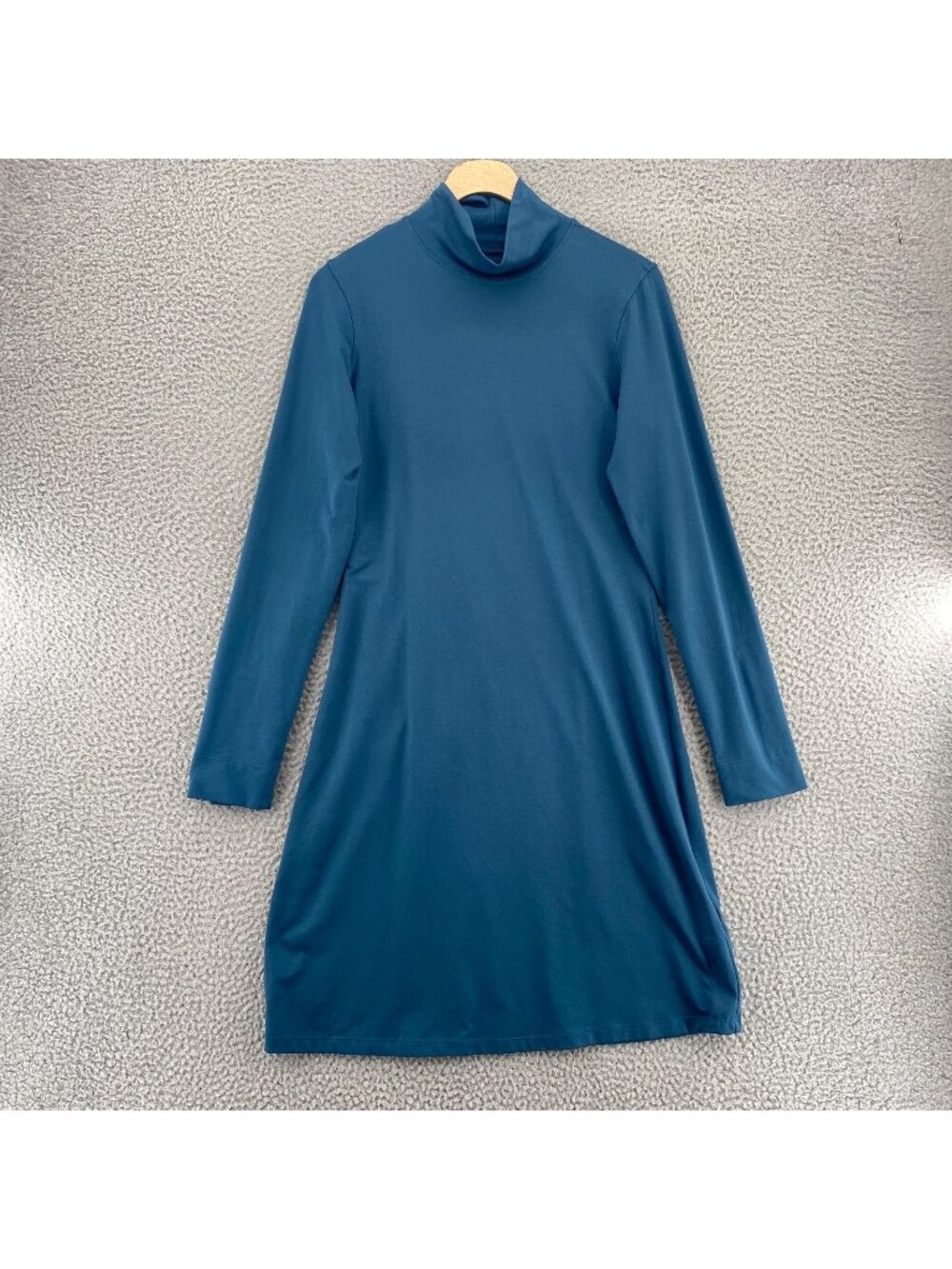 Title Nine Dress Womens Small Getaway Blue Mock Neck Long Sleeve Knee Stretch